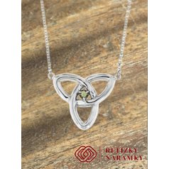 Stříbrný náhrdelník s vltavínem triquetra