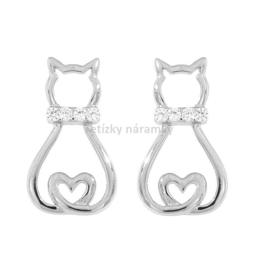 stříbrné náušnice kočka s obojkem L436585šr.jpg