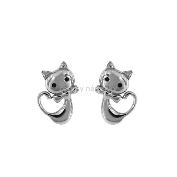 stříbrné náušnice kočky s černýma očima a mašlí šroubek L4361168.JPG