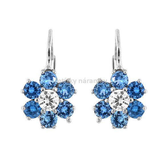 stříbrné náušnice kytičky modré s bílým středem KE24..jpg