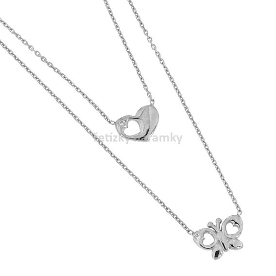 stříbrný náhrdelník s motýlkem a srdíčkem se zirkonem 80063.JPG